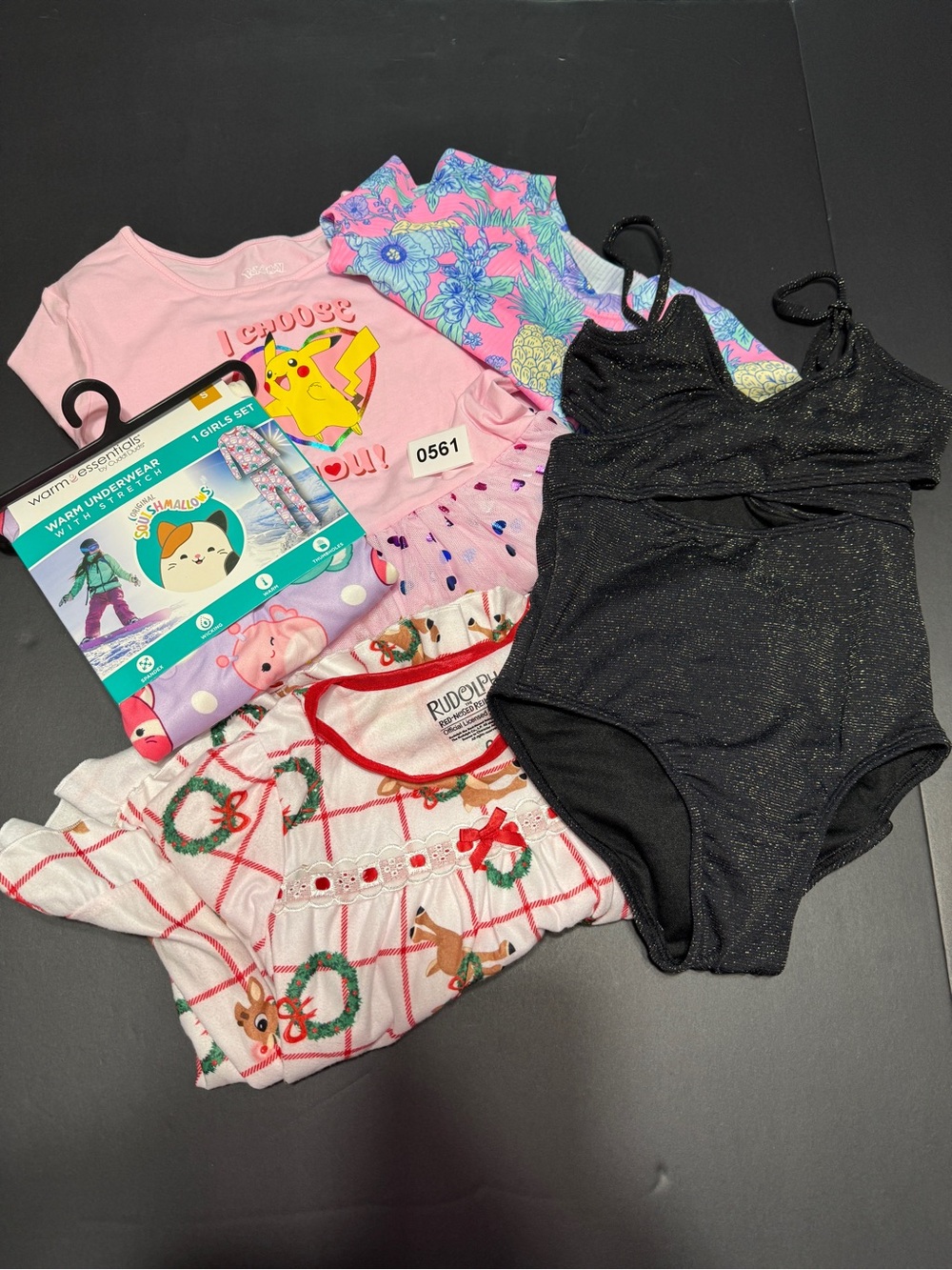 Lot of Kids Clothes Size 6/7, includes Rudolph, Cuddl Duds and Pokémon
